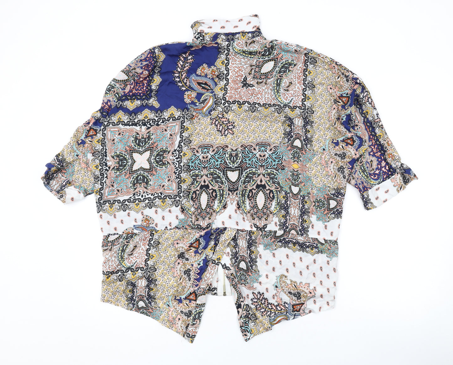 River Island Womens Multicoloured Geometric Polyester Basic Blouse Size 12 Collared