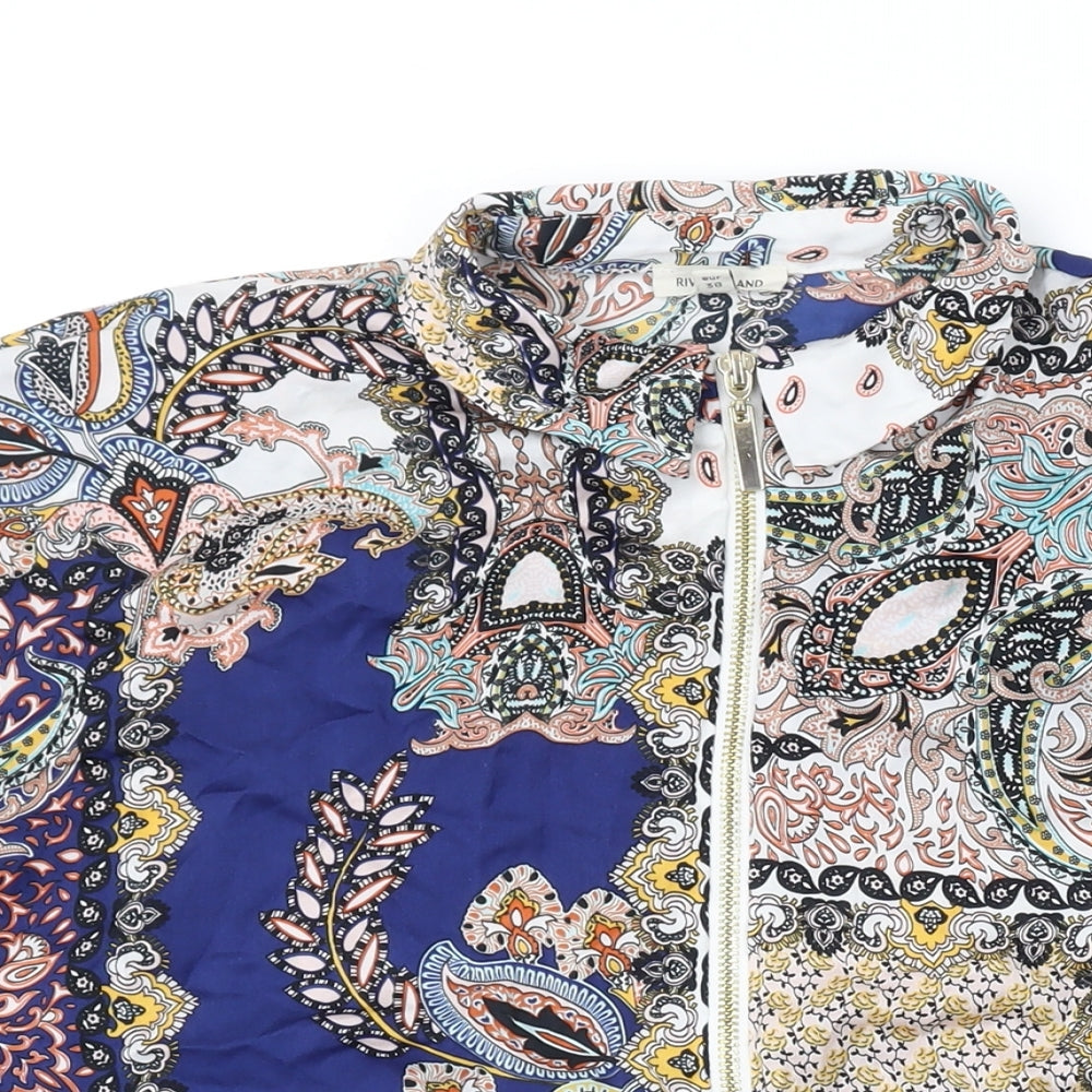 River Island Womens Multicoloured Geometric Polyester Basic Blouse Size 12 Collared