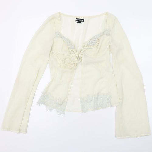 PRETTYLITTLETHING Womens Ivory Polyester Basic Blouse Size 8 V-Neck