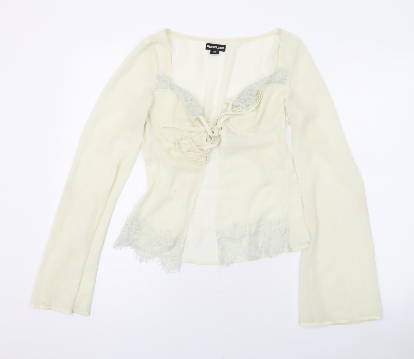 PRETTYLITTLETHING Womens Ivory Polyester Basic Blouse Size 8 V-Neck