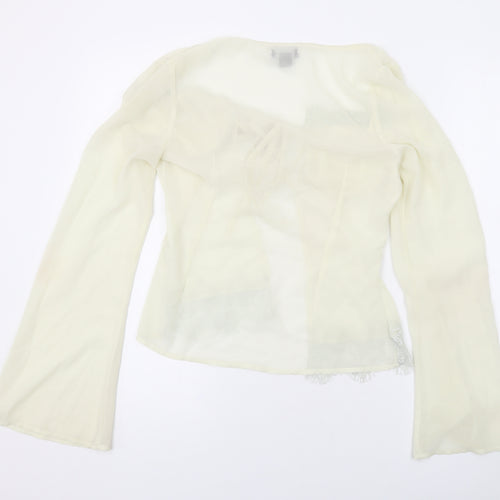 PRETTYLITTLETHING Womens Ivory Polyester Basic Blouse Size 8 V-Neck
