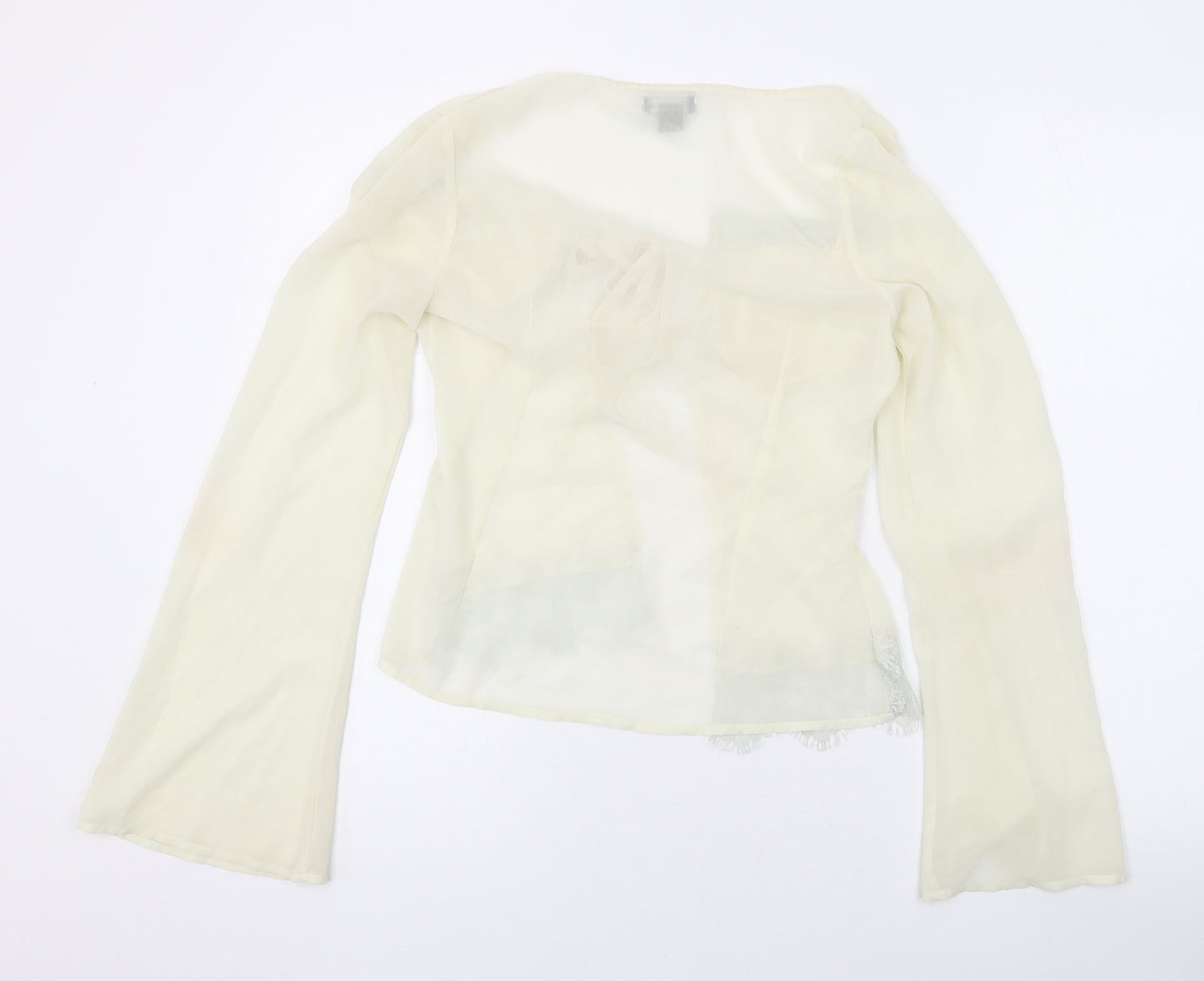 PRETTYLITTLETHING Womens Ivory Polyester Basic Blouse Size 8 V-Neck