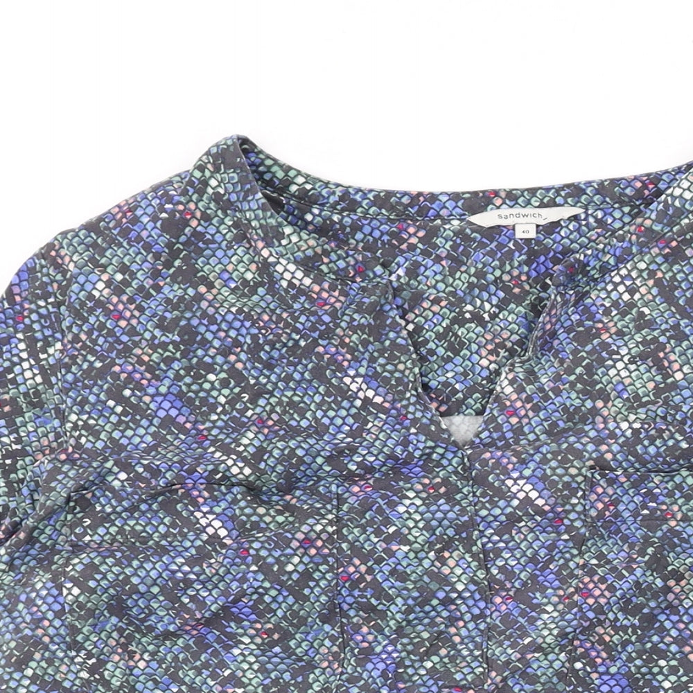 Sandwich Womens Blue Geometric Viscose Basic Blouse Size 12 V-Neck
