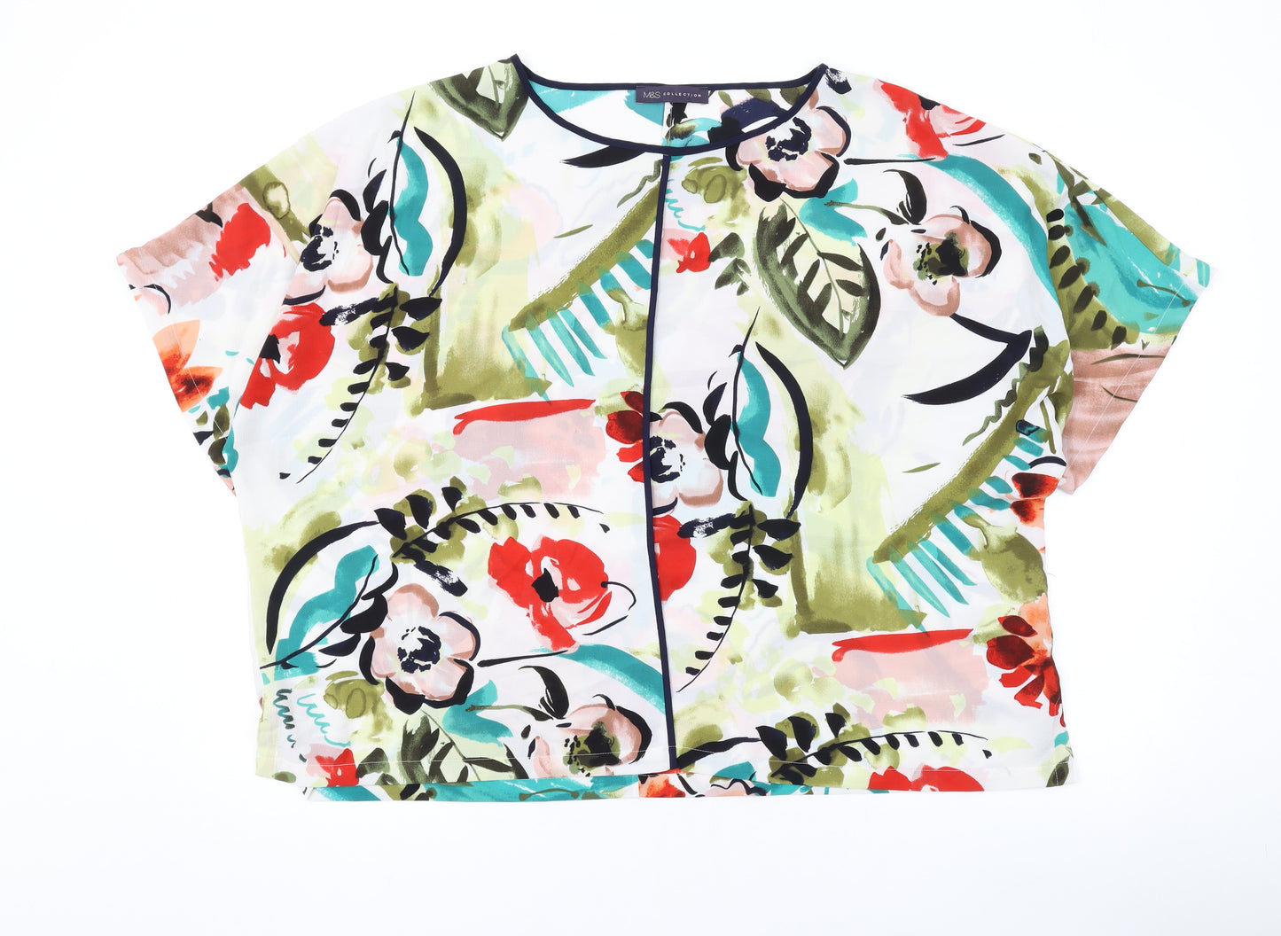 Marks and Spencer Womens Multicoloured Floral Polyester Basic Blouse Size 22 Round Neck