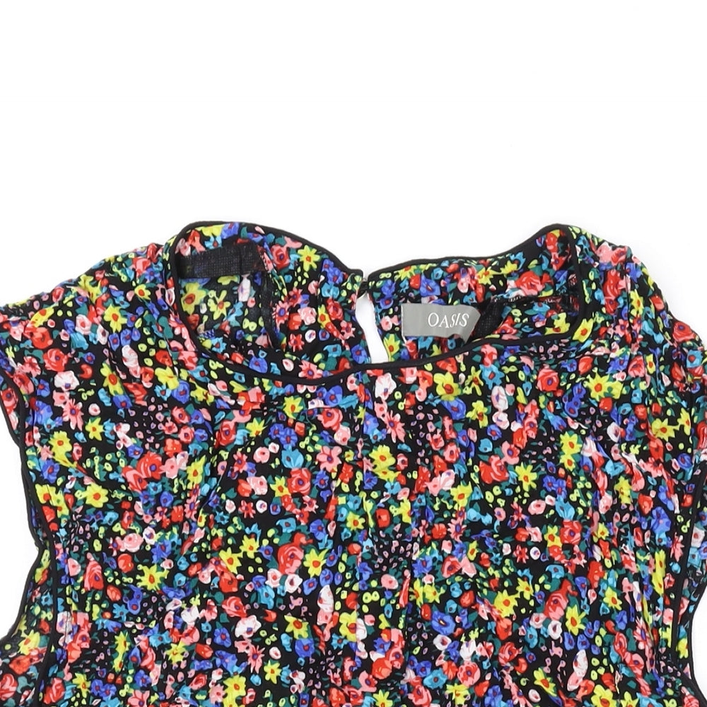 Oasis Womens Multicoloured Floral Viscose Basic Blouse Size 14 Round Neck