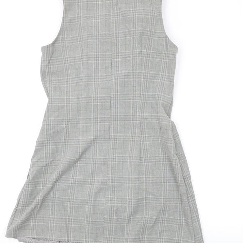 Love Womens Grey Plaid Polyester A-Line Size M Round Neck Zip