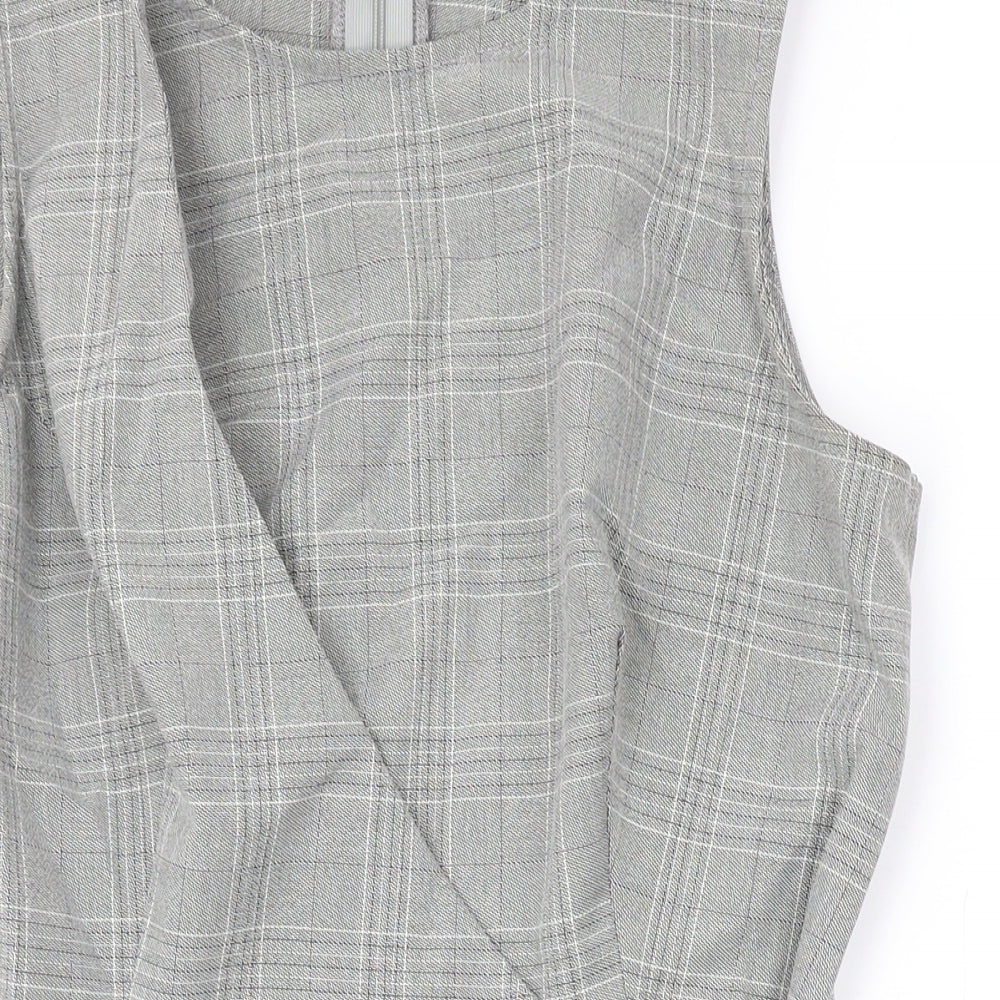 Love Womens Grey Plaid Polyester A-Line Size M Round Neck Zip