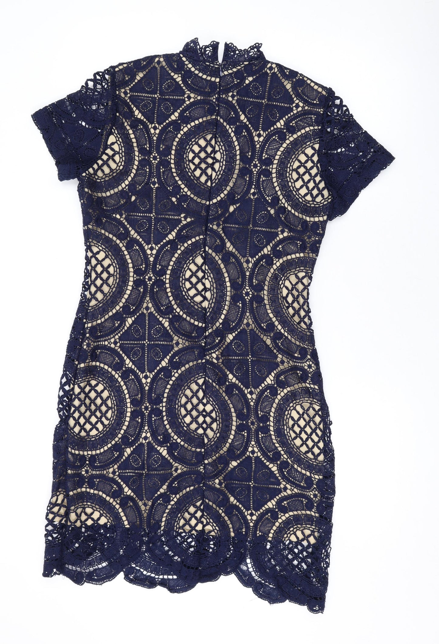 Girl in Mind Womens Blue Geometric Polyester Bodycon Size 14 Mock Neck Zip