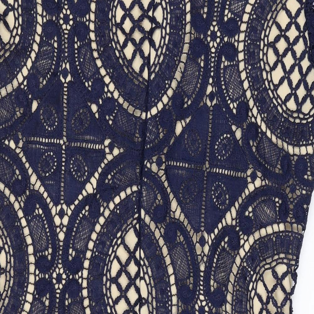Girl in Mind Womens Blue Geometric Polyester Bodycon Size 14 Mock Neck Zip