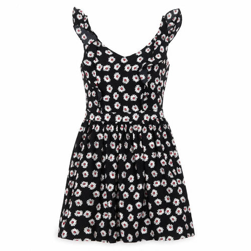 Heart & Soul Womens Black Floral Polyester A-Line Size 8 V-Neck Zip