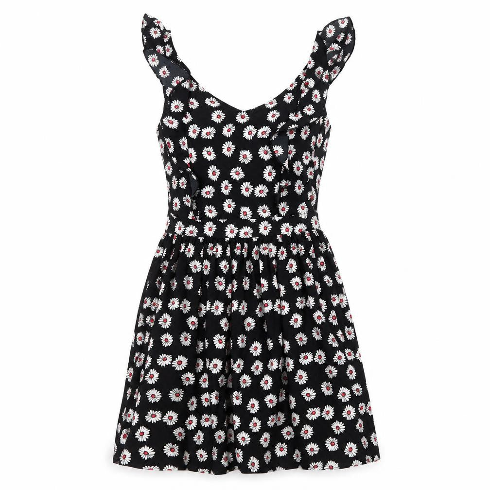Heart & Soul Womens Black Floral Polyester A-Line Size 8 V-Neck Zip