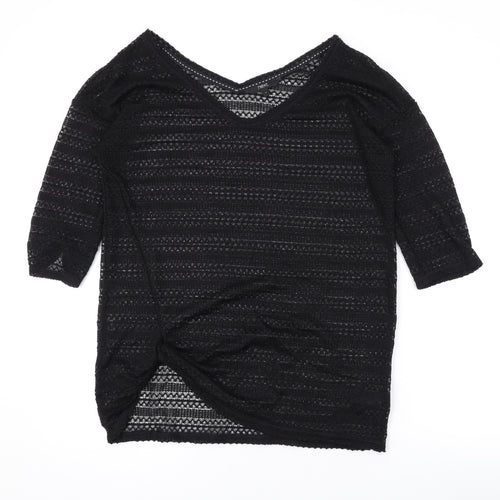 NEXT Womens Black V-Neck Polyester Pullover Jumper Size 12