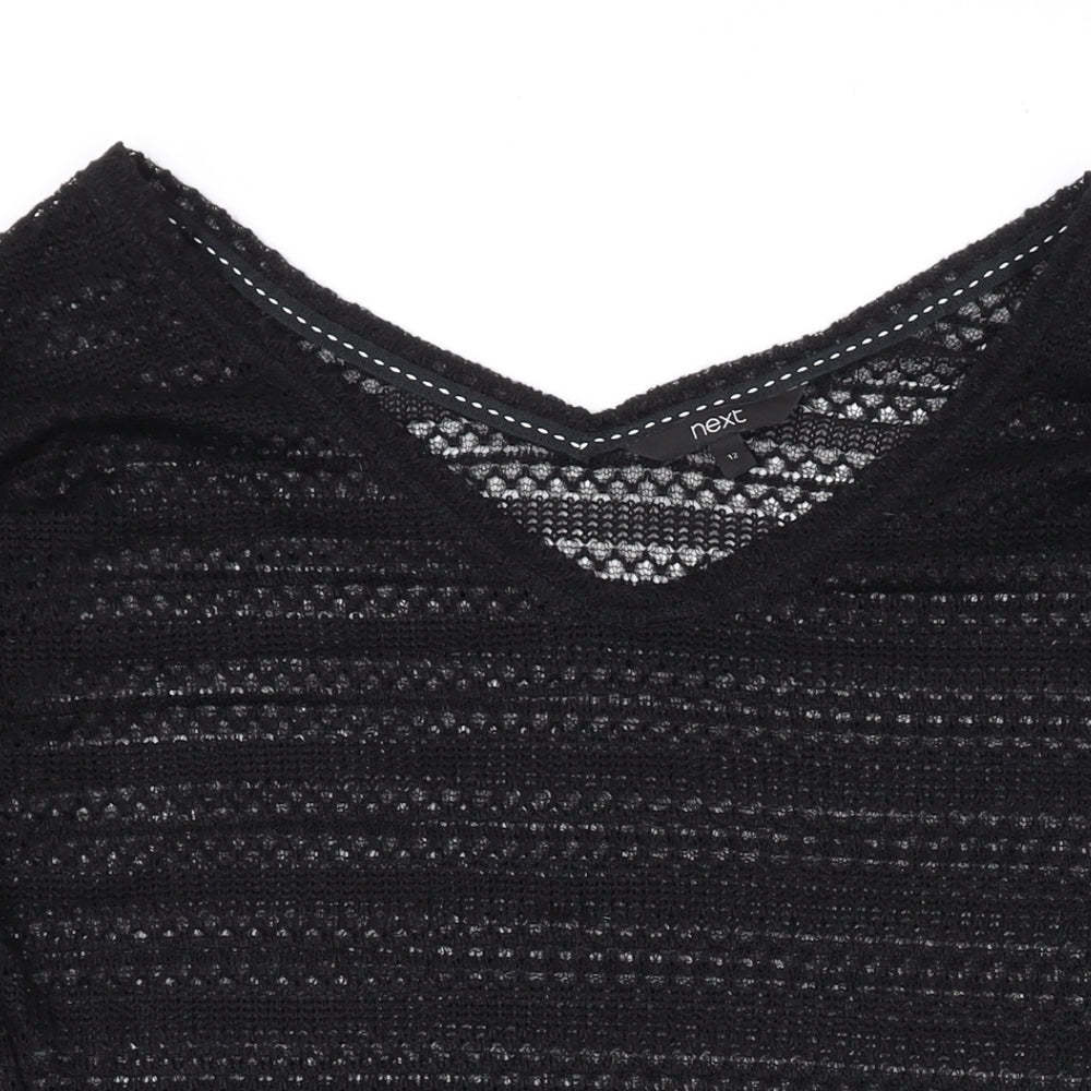 NEXT Womens Black V-Neck Polyester Pullover Jumper Size 12