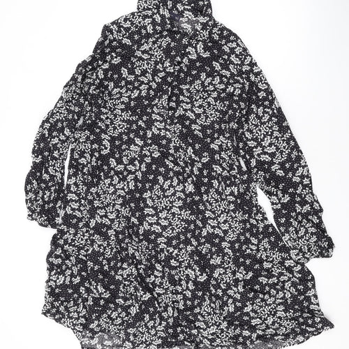 Marks and Spencer Womens Black Floral Viscose A-Line Size 12 Collared Button