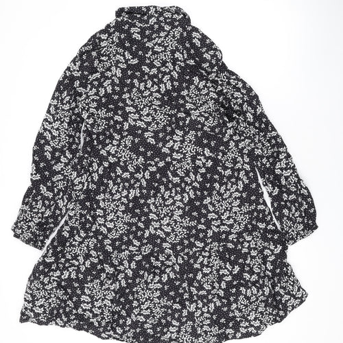 Marks and Spencer Womens Black Floral Viscose A-Line Size 12 Collared Button