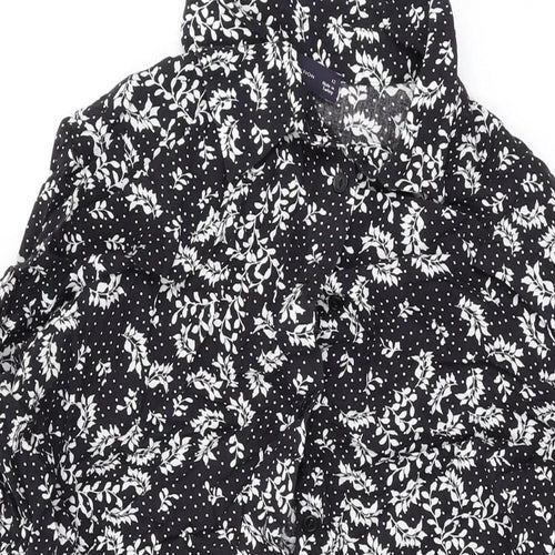 Marks and Spencer Womens Black Floral Viscose A-Line Size 12 Collared Button