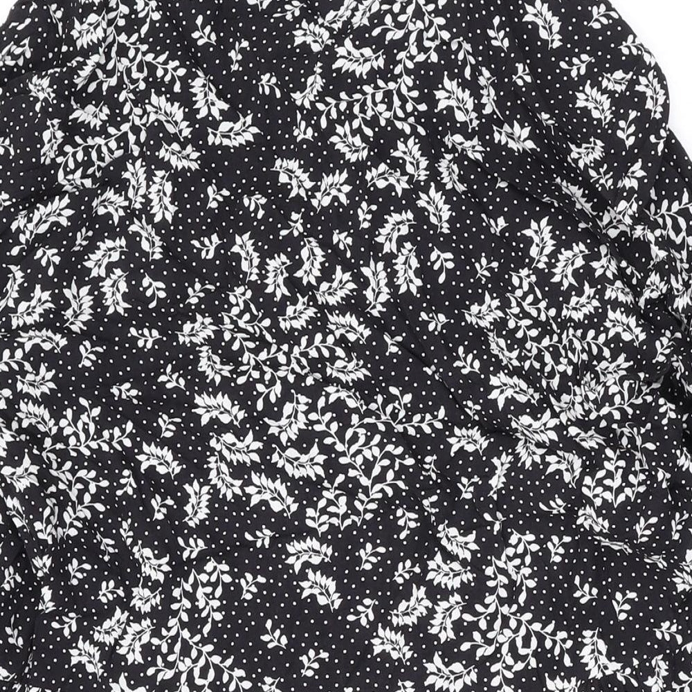 Marks and Spencer Womens Black Floral Viscose A-Line Size 12 Collared Button