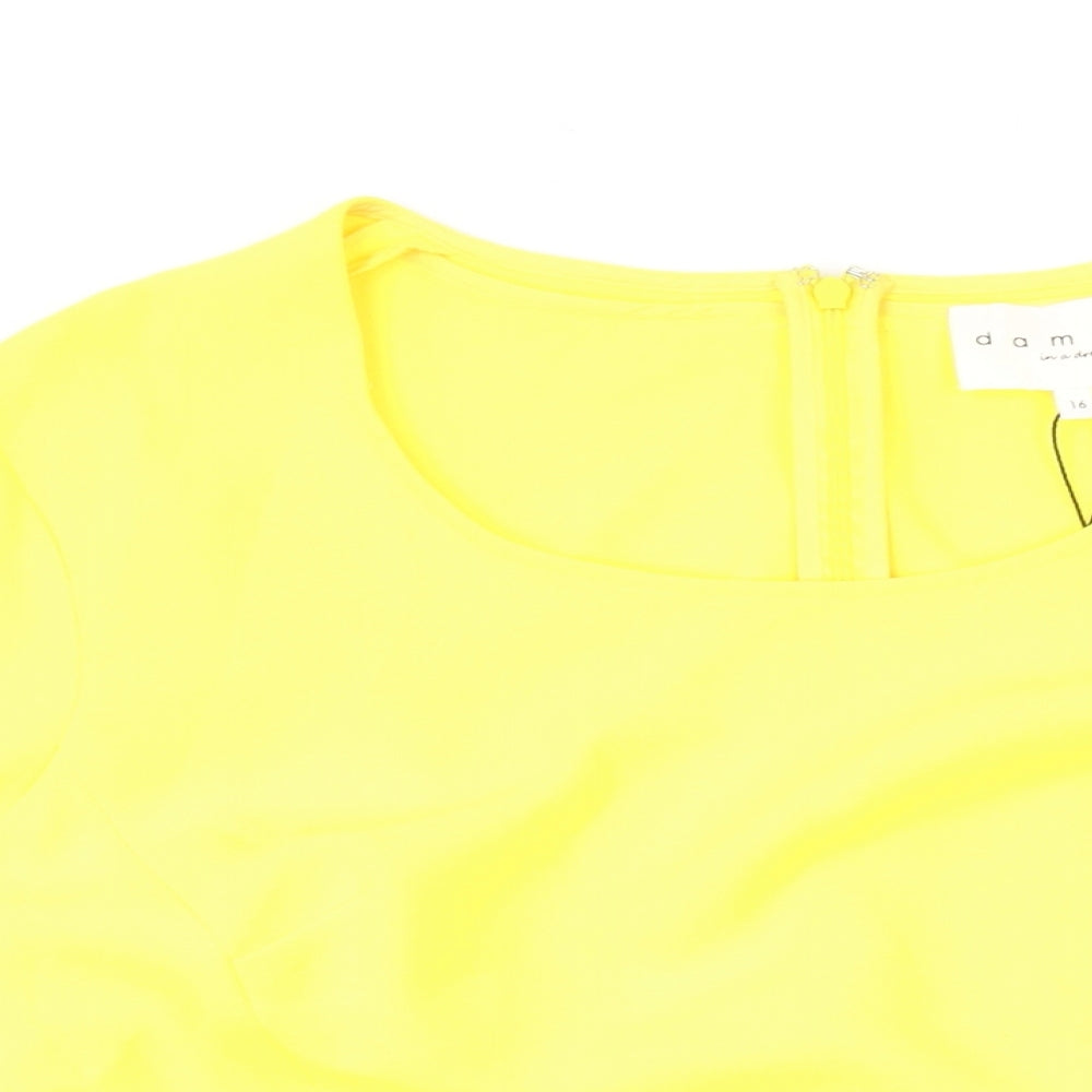 Damsel in a Dress Womens Yellow Polyester Basic Blouse Size 16 Square Neck