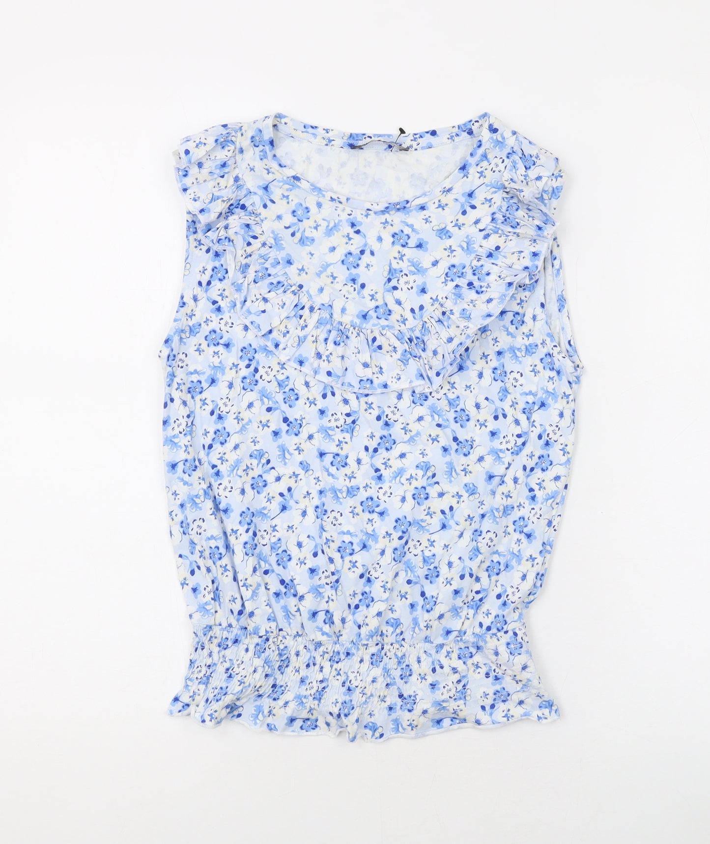 Marks and Spencer Womens Blue Floral Cotton Basic Tank Size 8 Round Neck
