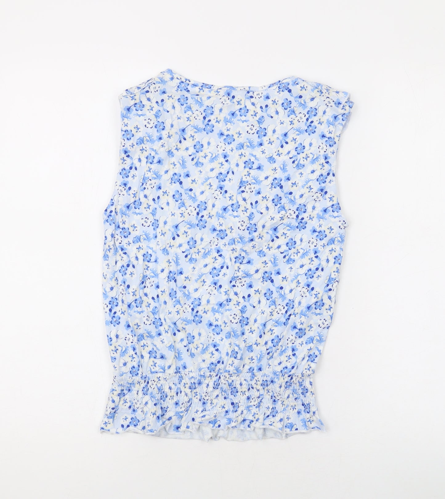 Marks and Spencer Womens Blue Floral Cotton Basic Tank Size 8 Round Neck