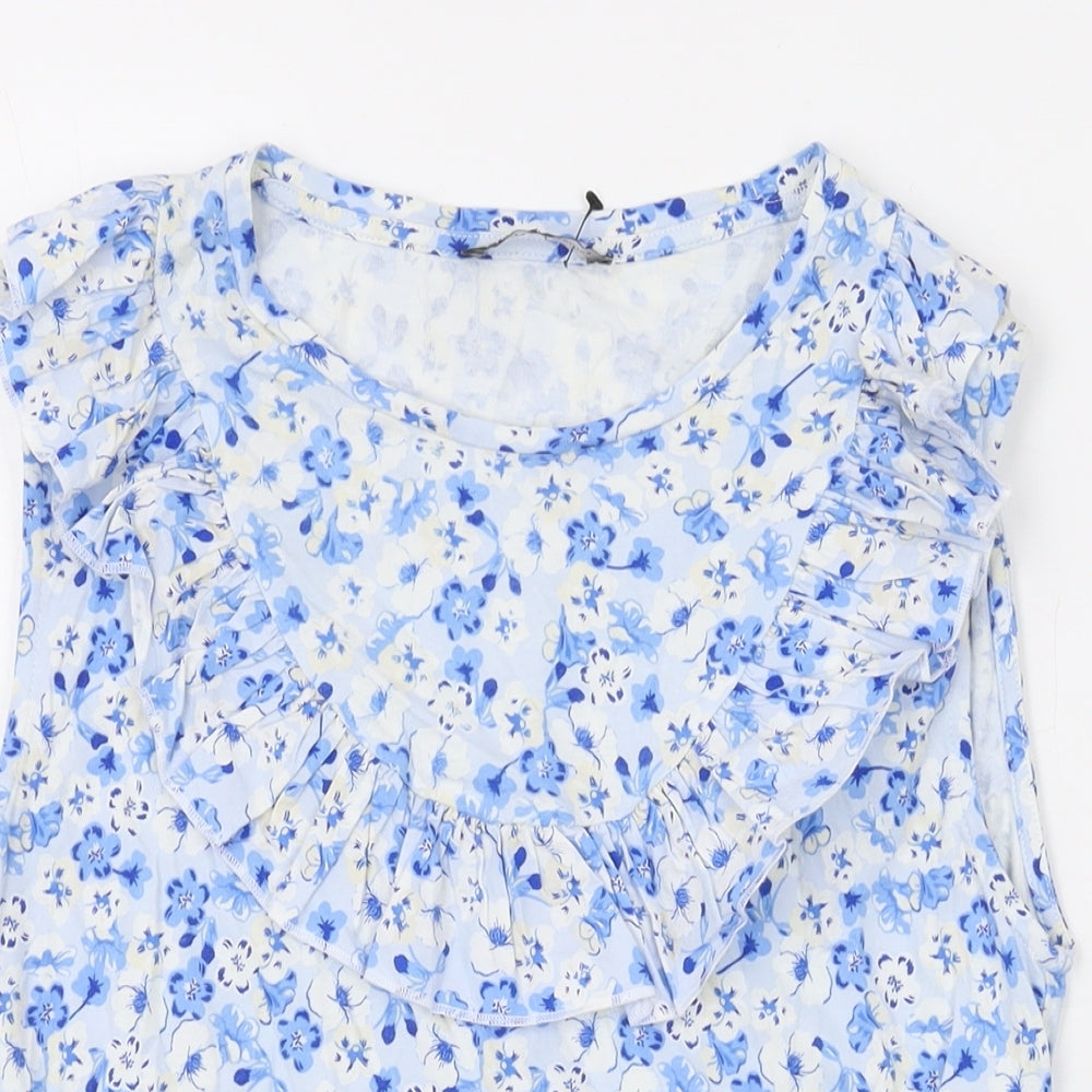 Marks and Spencer Womens Blue Floral Cotton Basic Tank Size 8 Round Neck