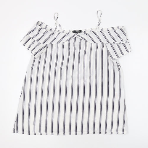 Quiz Womens White Striped Polyester Basic Blouse Size 10 Off the Shoulder