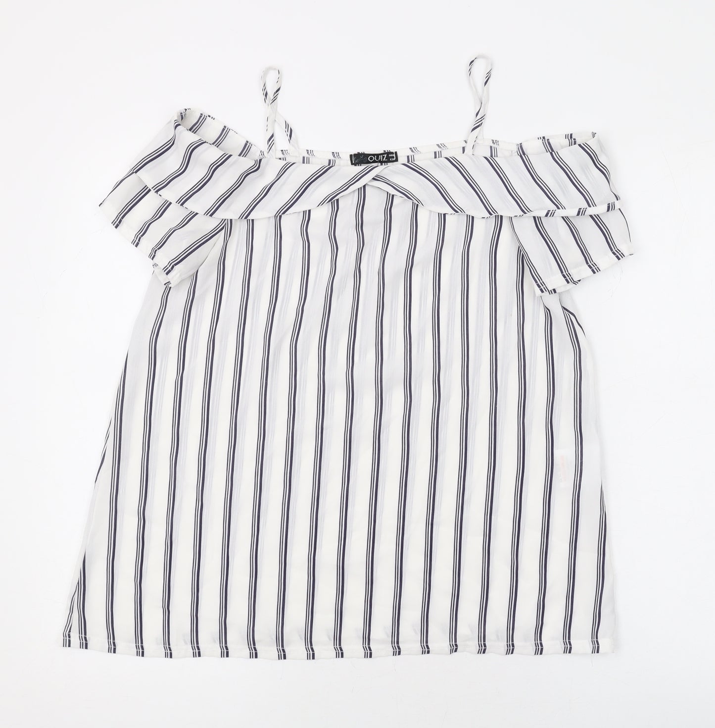 Quiz Womens White Striped Polyester Basic Blouse Size 10 Off the Shoulder
