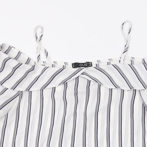 Quiz Womens White Striped Polyester Basic Blouse Size 10 Off the Shoulder