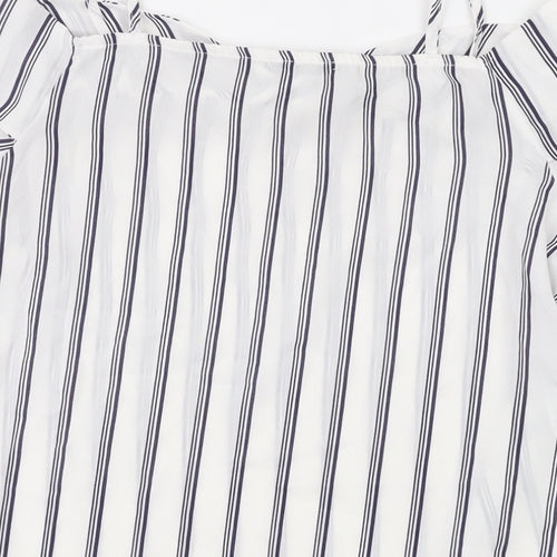 Quiz Womens White Striped Polyester Basic Blouse Size 10 Off the Shoulder