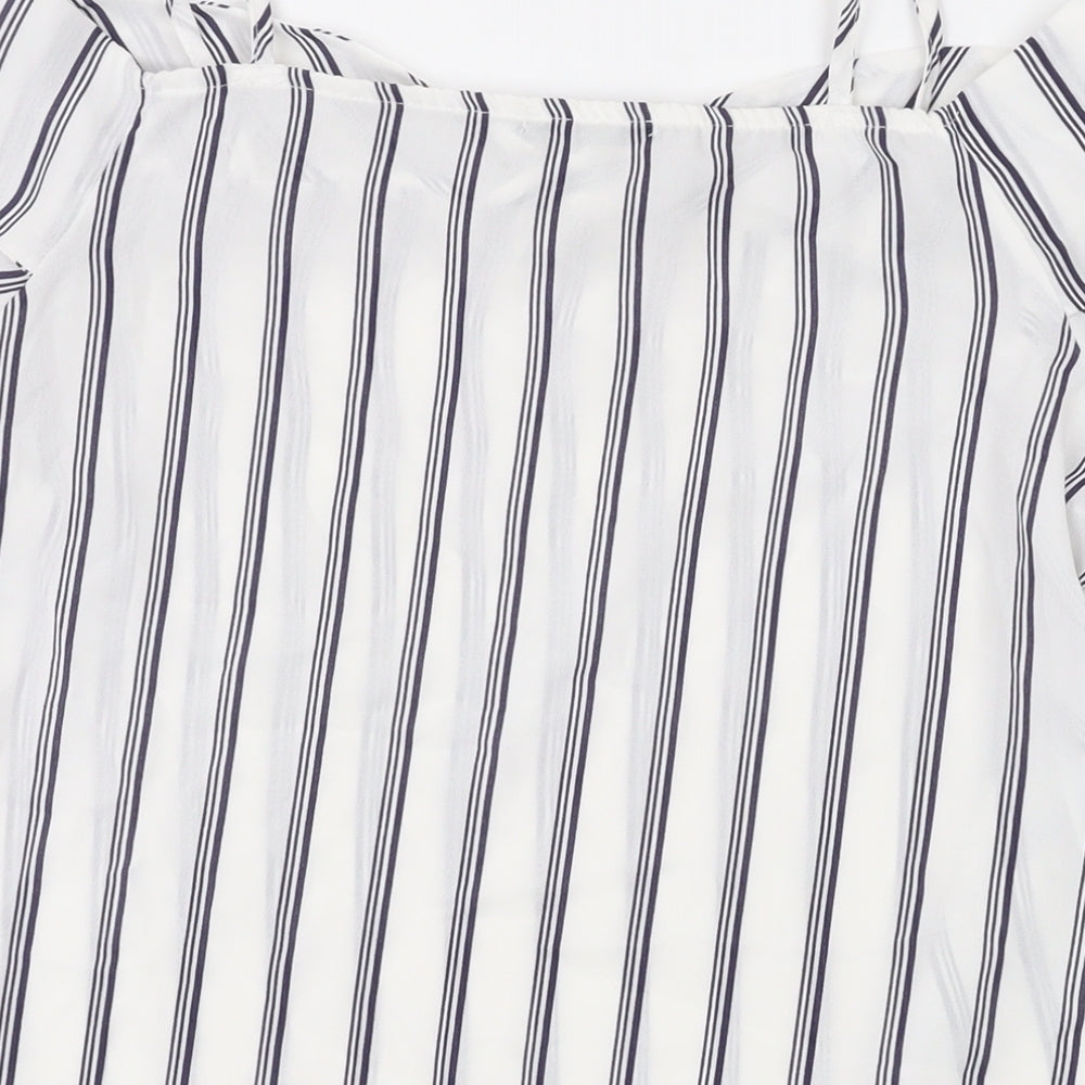 Quiz Womens White Striped Polyester Basic Blouse Size 10 Off the Shoulder