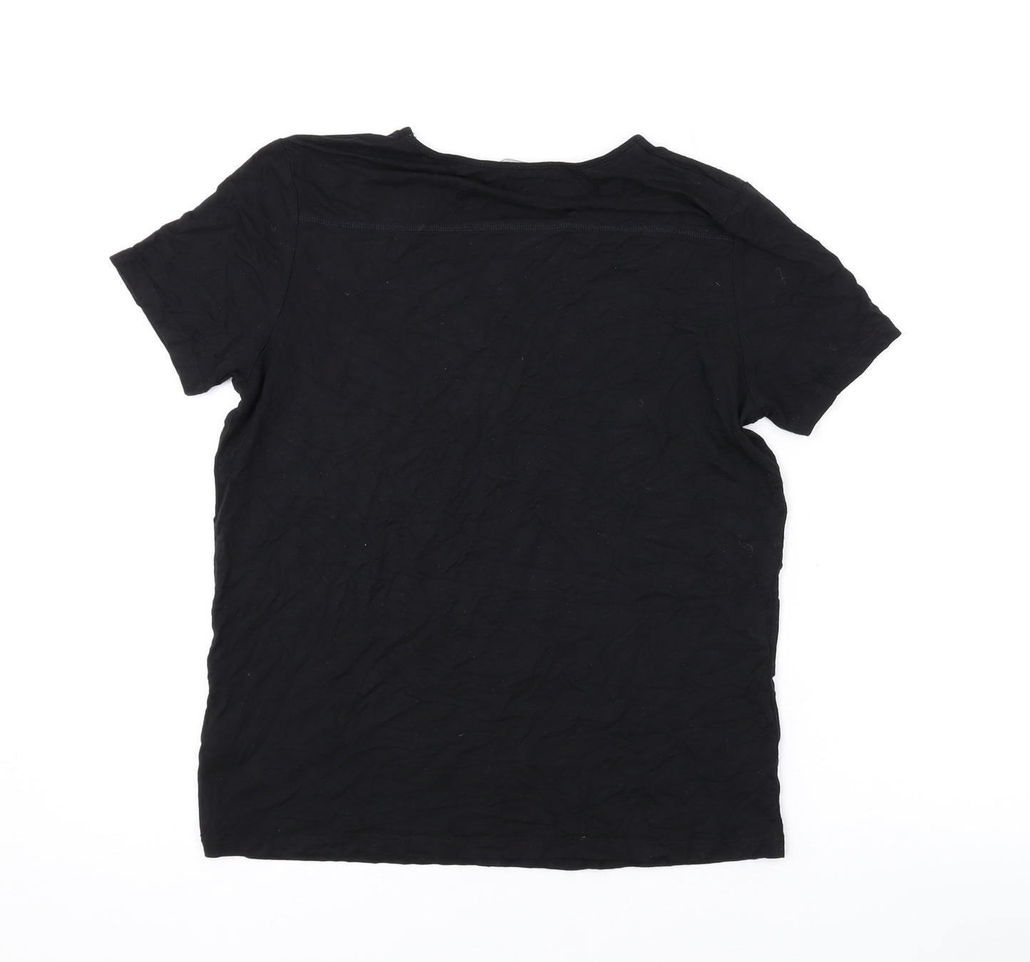 French Connection Womens Black Viscose Basic T-Shirt Size S Scoop Neck