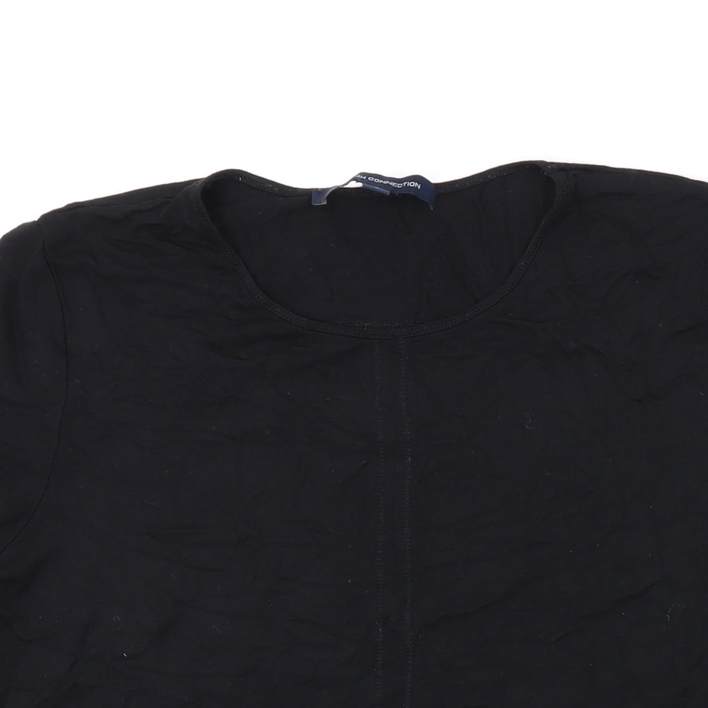 French Connection Womens Black Viscose Basic T-Shirt Size S Scoop Neck