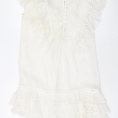 Definitions Womens Ivory Polyester Basic Button-Up Size 10 Round Neck