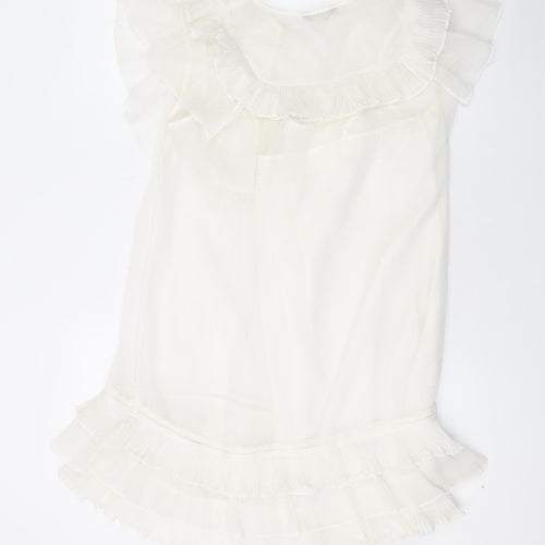 Definitions Womens Ivory Polyester Basic Button-Up Size 10 Round Neck