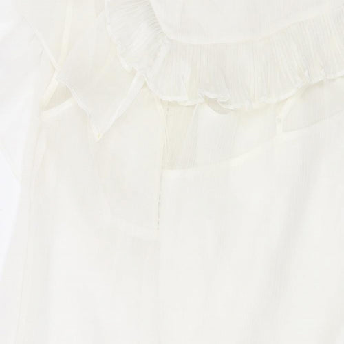 Definitions Womens Ivory Polyester Basic Button-Up Size 10 Round Neck