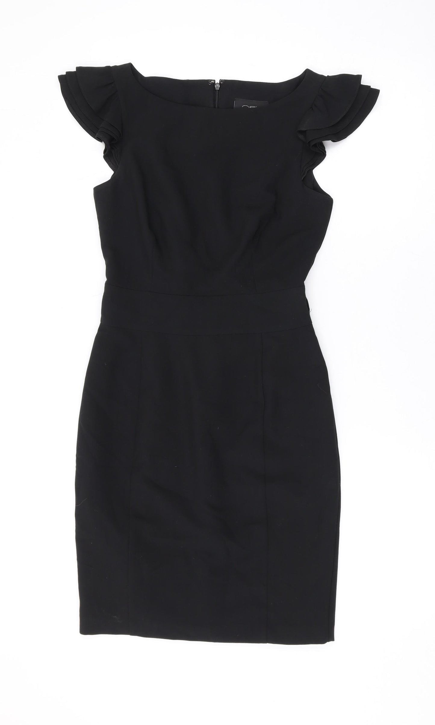 New Look Womens Black Polyester Pencil Dress Size 8 Round Neck Zip