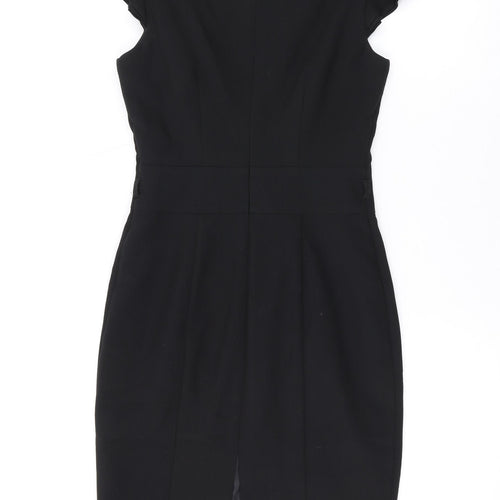 New Look Womens Black Polyester Pencil Dress Size 8 Round Neck Zip