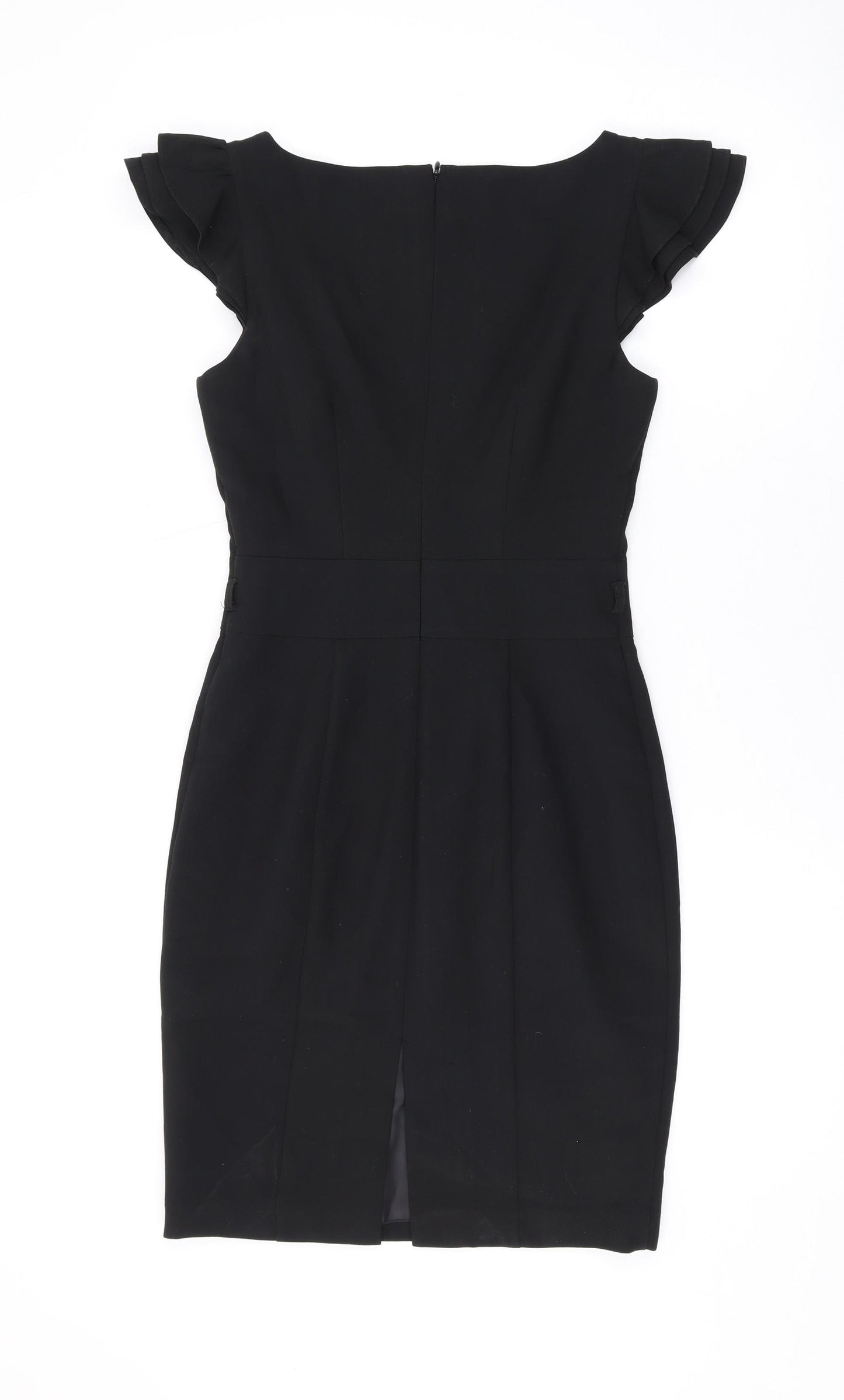 New Look Womens Black Polyester Pencil Dress Size 8 Round Neck Zip