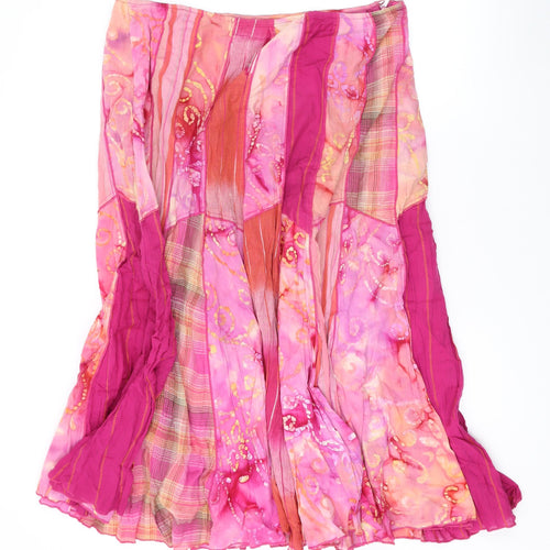 Per Una Womens Pink Geometric Cotton Swing Skirt Size 16 Zip