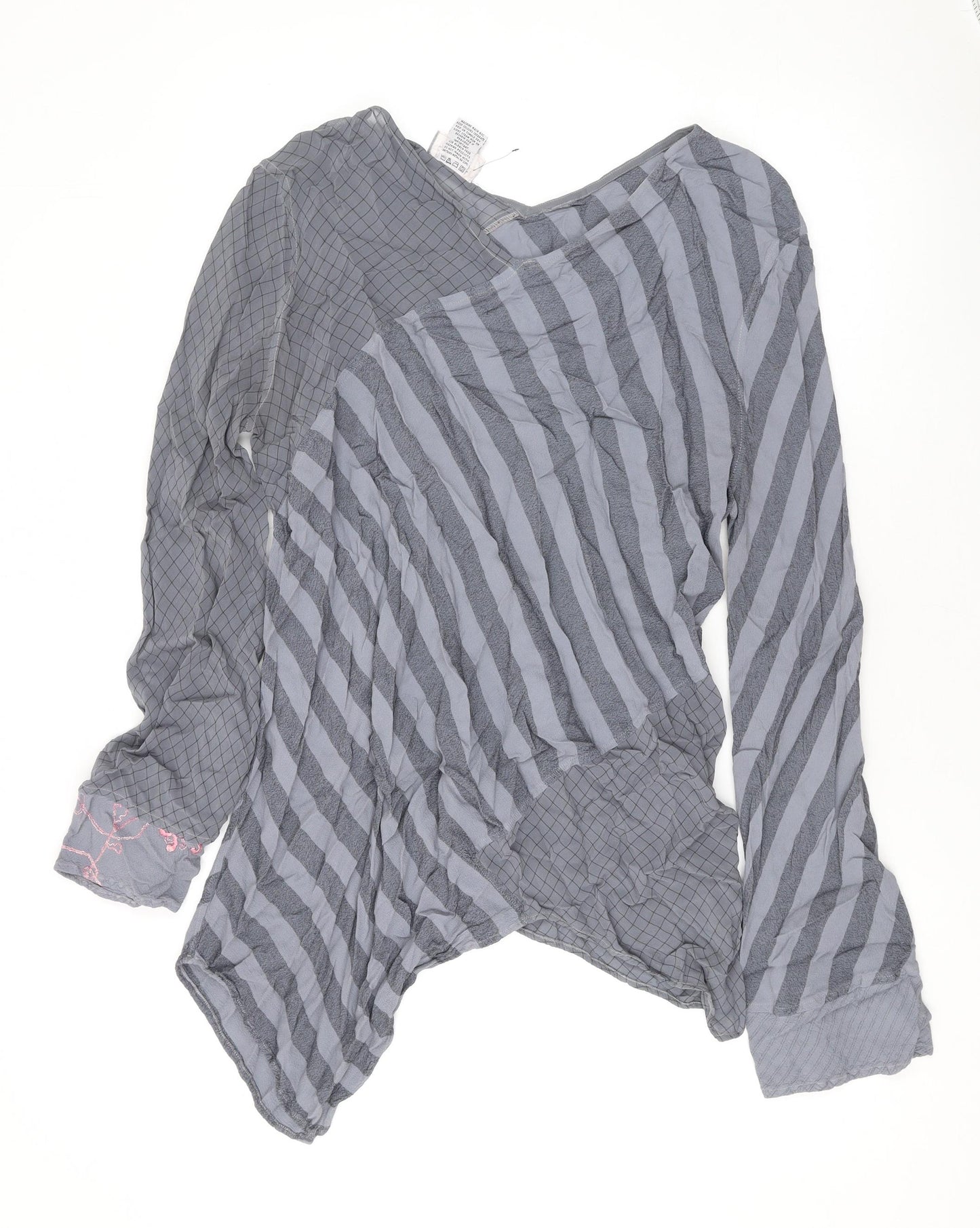 Ghost Womens Grey Geometric Polyester Basic Blouse Size S Round Neck