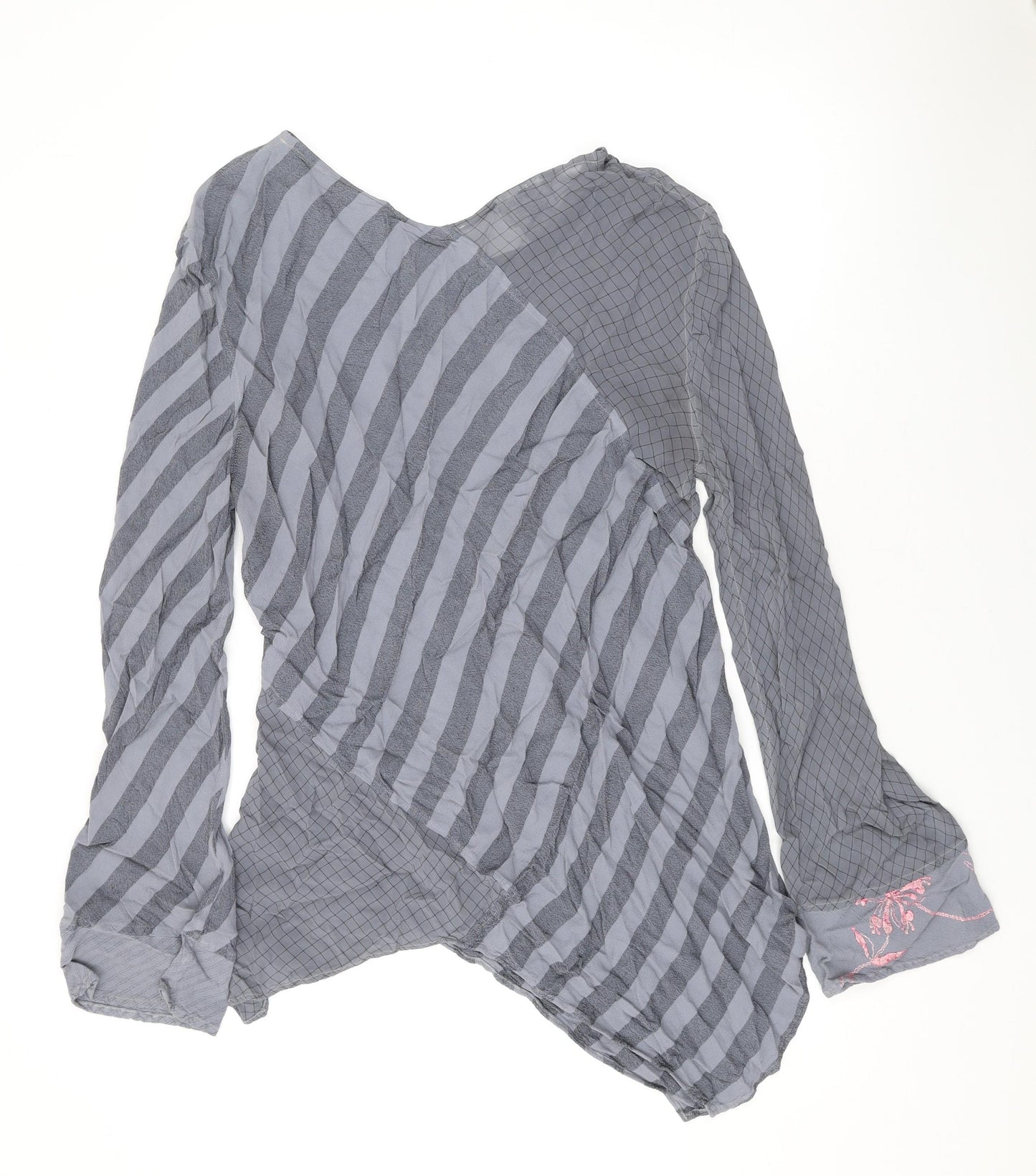 Ghost Womens Grey Geometric Polyester Basic Blouse Size S Round Neck