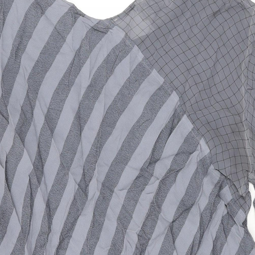 Ghost Womens Grey Geometric Polyester Basic Blouse Size S Round Neck