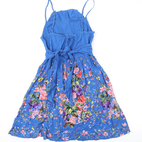 Topshop Womens Blue Floral Cotton A-Line Size 8 V-Neck Zip