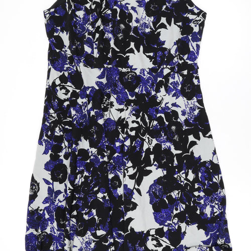 Roger & Rogers Womens Blue Floral Polyester A-Line Size 20 Round Neck Zip