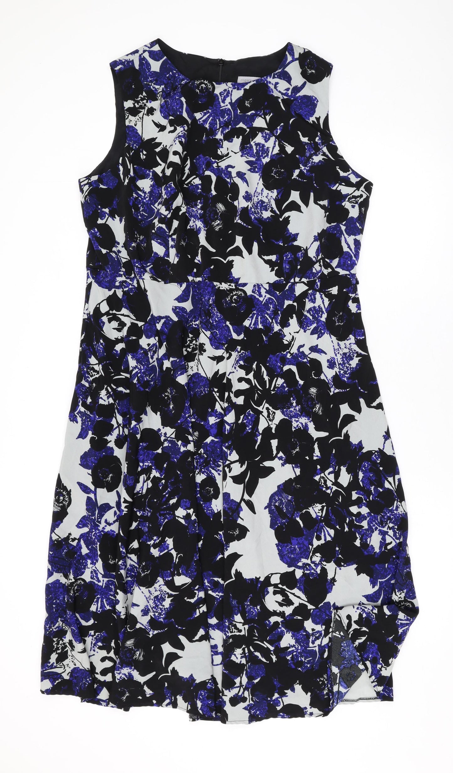 Roger & Rogers Womens Blue Floral Polyester A-Line Size 20 Round Neck Zip