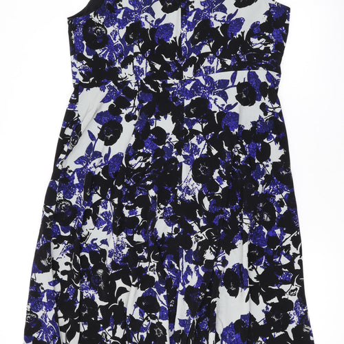 Roger & Rogers Womens Blue Floral Polyester A-Line Size 20 Round Neck Zip