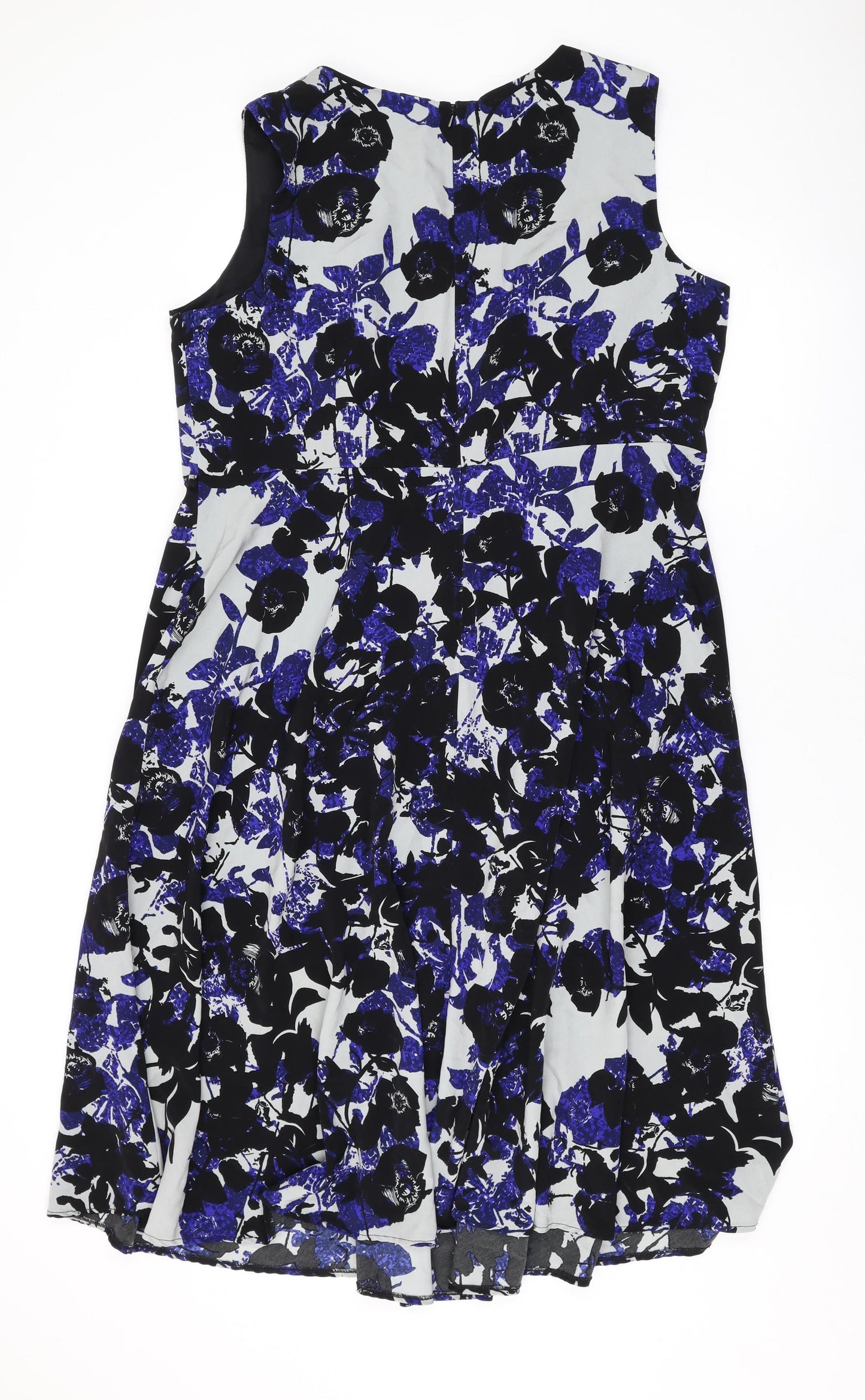 Roger & Rogers Womens Blue Floral Polyester A-Line Size 20 Round Neck Zip