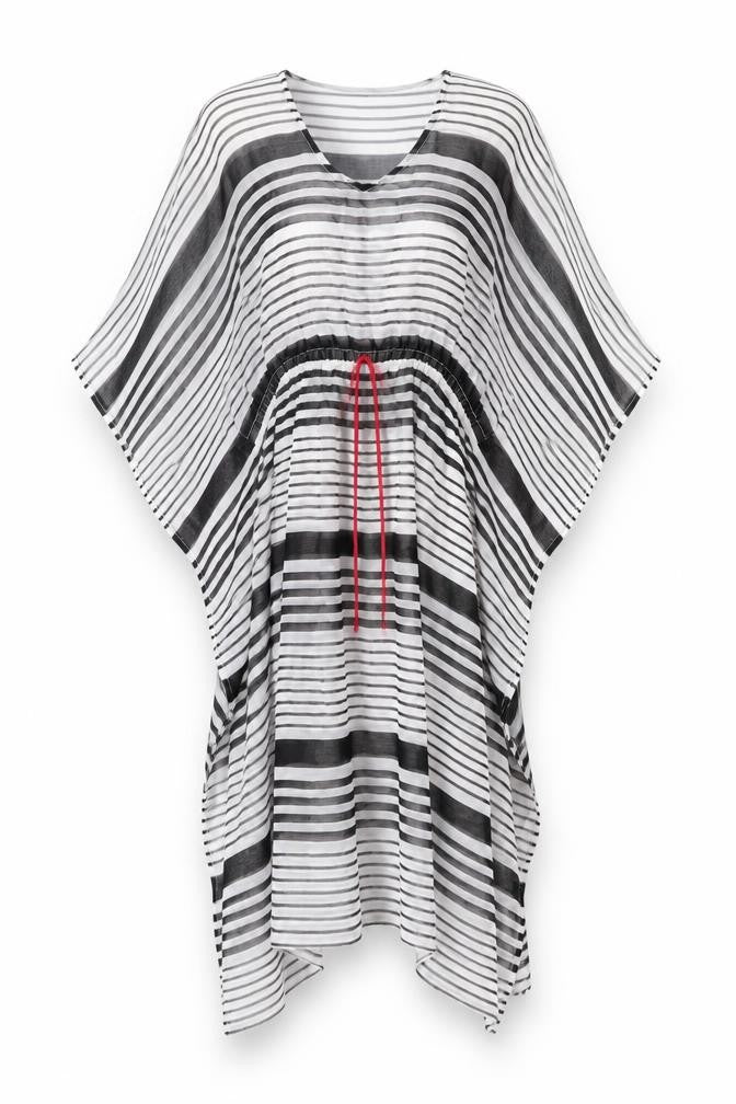 Front view of mamalicious women’s white striped polyester cover up, size M