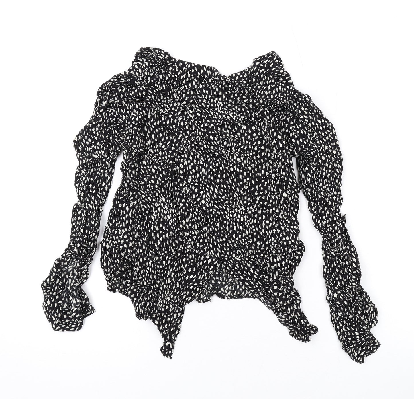 Oasis Womens Black Geometric Viscose Basic Blouse Size 10 V-Neck