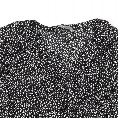 Oasis Womens Black Geometric Viscose Basic Blouse Size 10 V-Neck